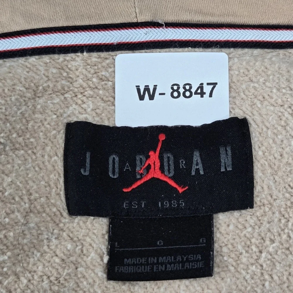 Jordan Men Hoodie L Tan Embroidered Flight MVP Fleece Jumpman Logo Pullover